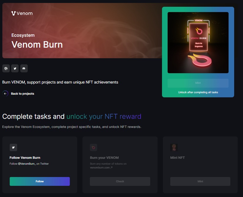 Venom testnet kapsamında yeni görev olan Venom Burn yayınlandı. Kullanıcılar testnet görevlerini tamamlayarak Airdrop kazanma ihtimallerini artırıyorlar.