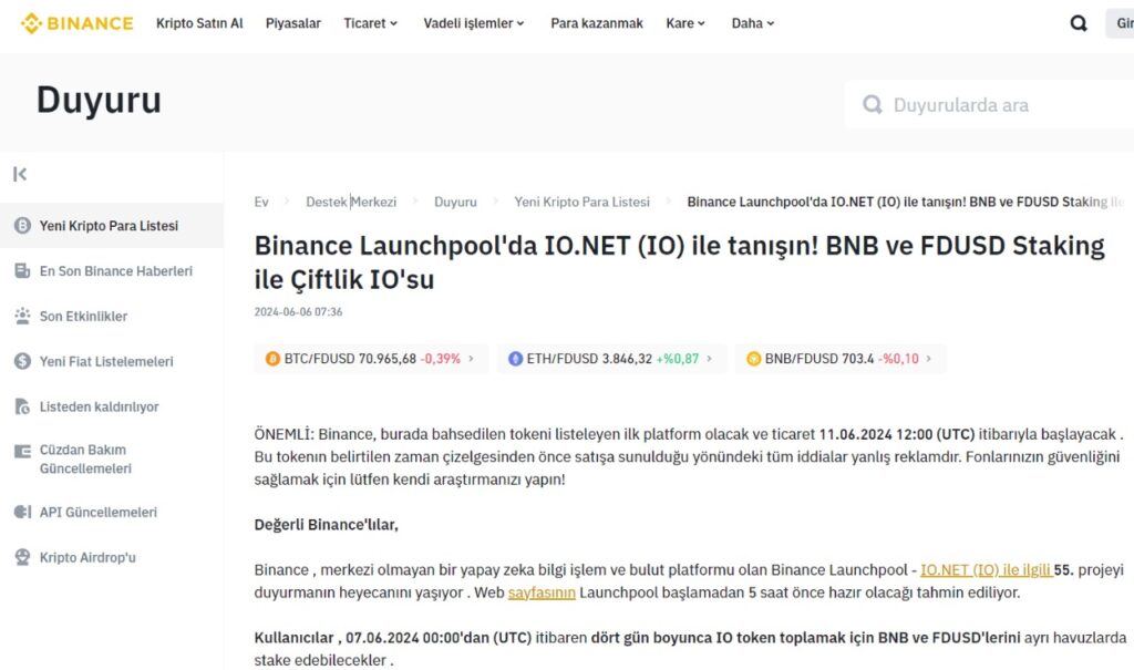 binance ionet coin listelemesi airdrop launchpool duyuru listeleme satın al önce al how to buy what is binance ionet io coin token
